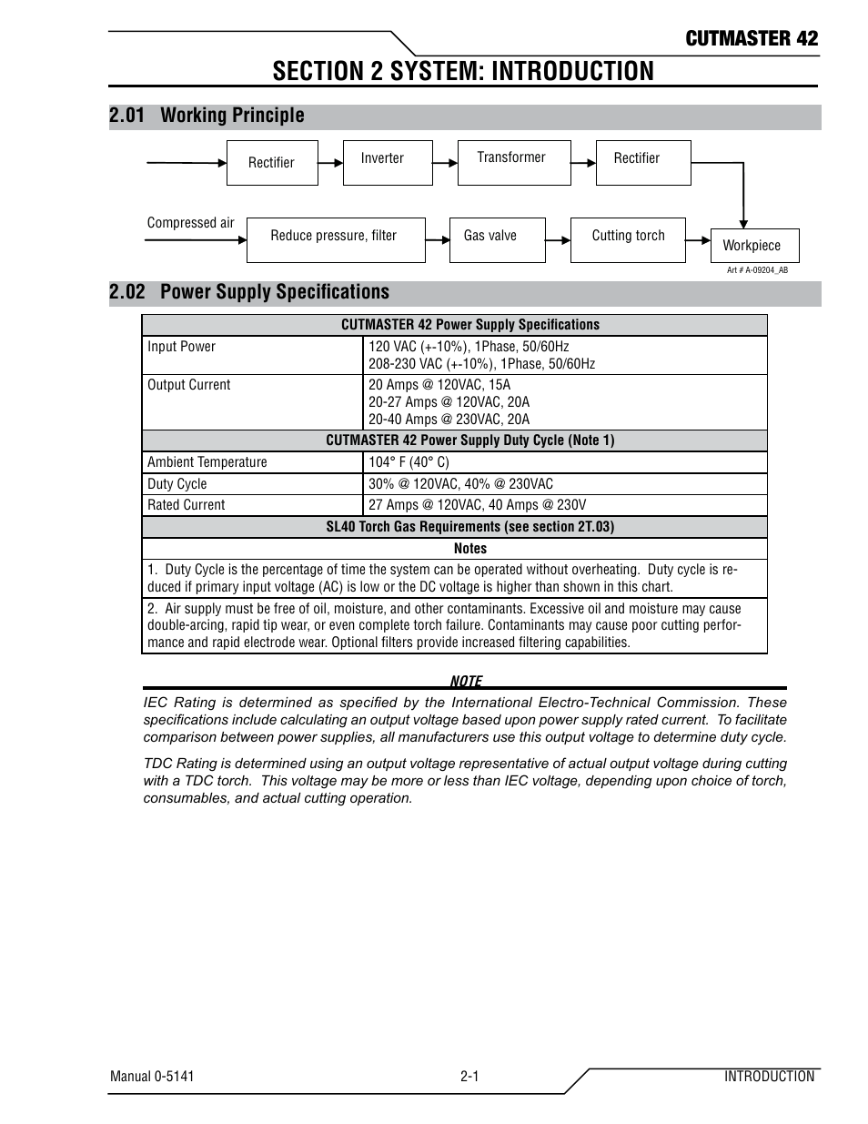 Section 2 system: introduction, 01 working principle, 02 power supply specifications | Cutmaster 42 | Tweco 42 CutMaster Operating Manual User Manual | Page 10 / 35