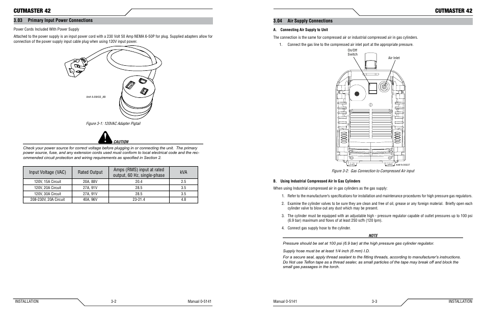 03 primary input power connections, Cutmaster 42 | Tweco 42 CutMaster Operating Manual User Manual | Page 16 / 35