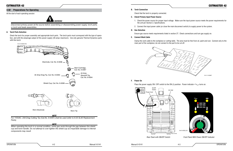 02 preparations for operating, Cutmaster 42 | Tweco 42 CutMaster Operating Manual User Manual | Page 19 / 35