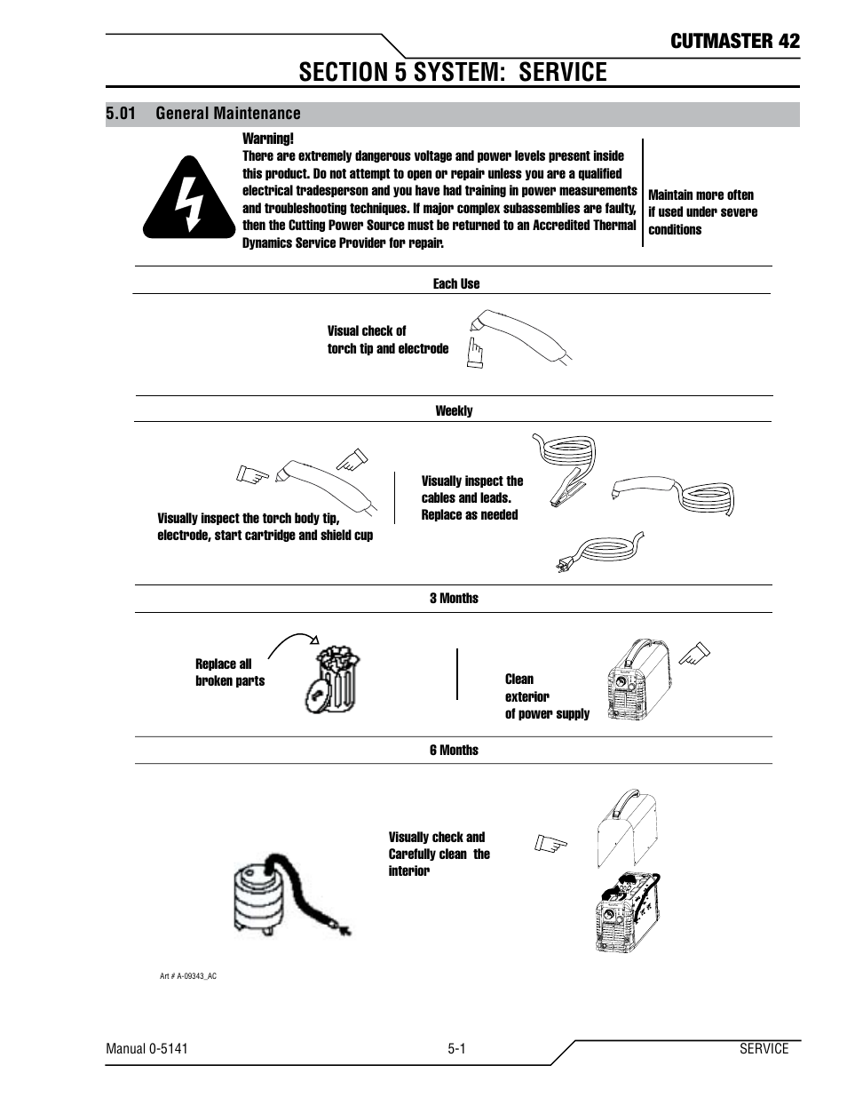 Section 5 system: service, 01 general maintenance, Cutmaster 42 | Tweco 42 CutMaster Operating Manual User Manual | Page 23 / 35