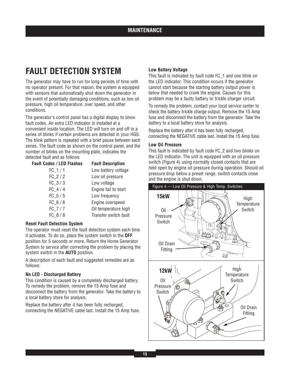 Fault detection syst, Low battery voltage, Low oil pressur | Fault detection system, Low battery voltage low oil pressure -16 | Briggs & Stratton 040204  EU User Manual | Page 15 / 56
