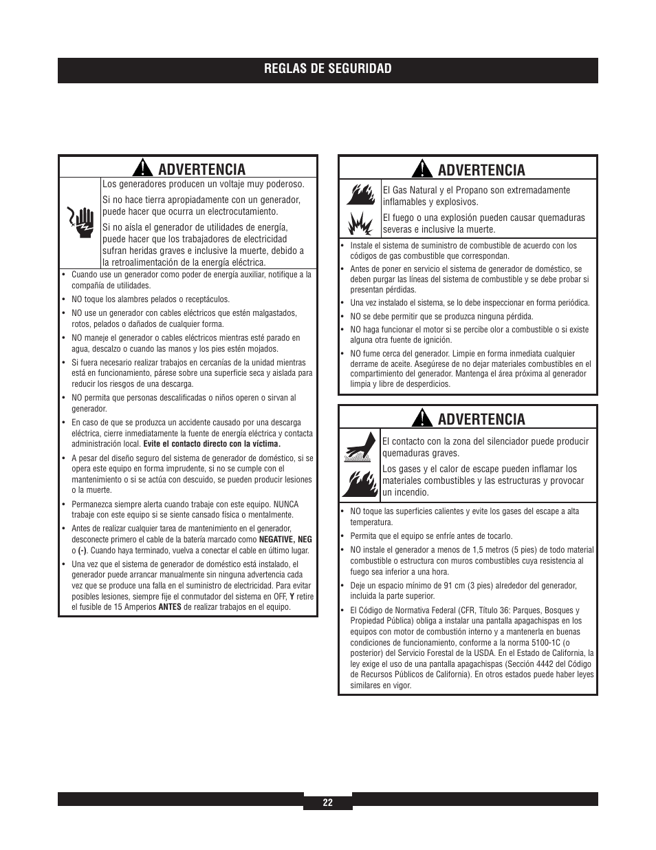 Advertencia, Reglas de seguridad | Briggs & Stratton 040204  EU User Manual | Page 22 / 56