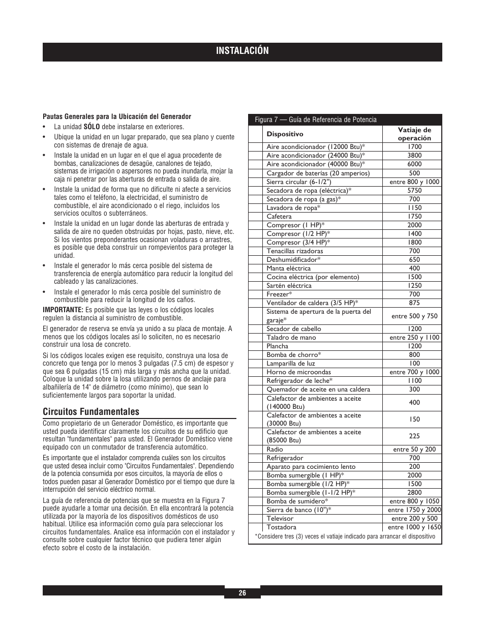 Instalación, Circuitos fundamentales | Briggs & Stratton 040204  EU User Manual | Page 26 / 56