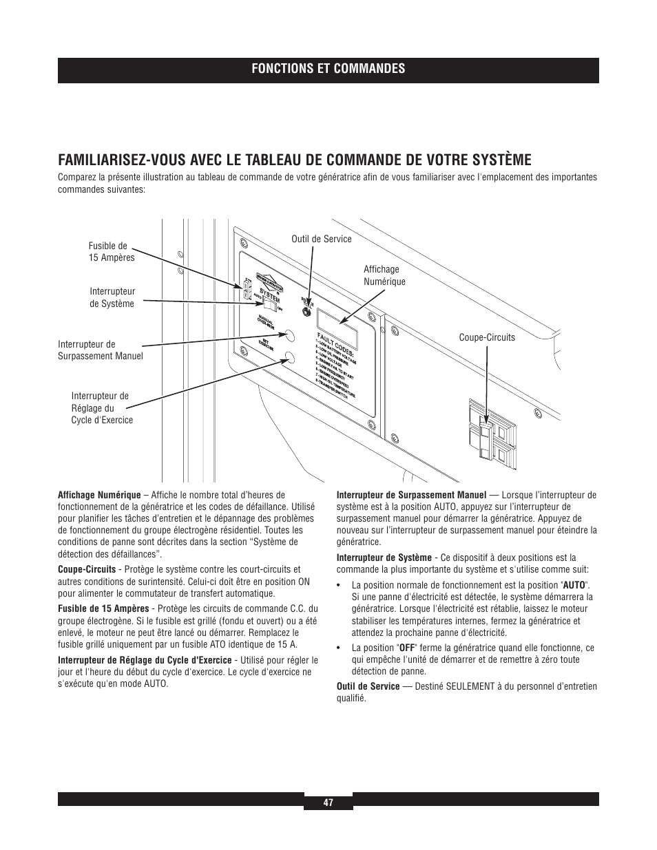 Fonctions et commandes | Briggs & Stratton 040204  EU User Manual | Page 47 / 56