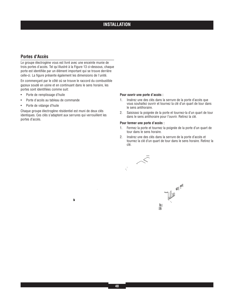 Installation, Portes d'accès | Briggs & Stratton 040204  EU User Manual | Page 48 / 56