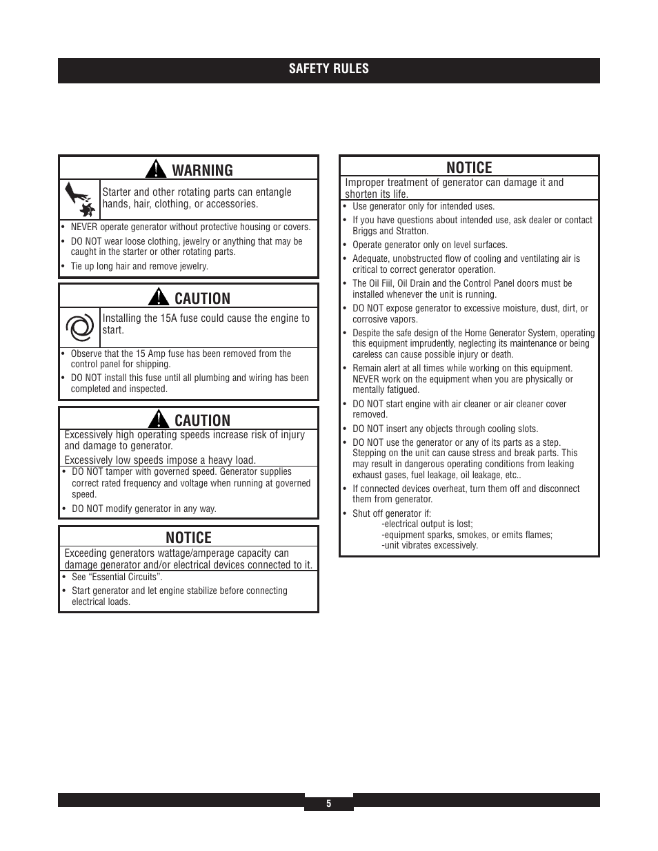Location, Caution, Notice | Warning | Briggs & Stratton 040204  EU User Manual | Page 5 / 56
