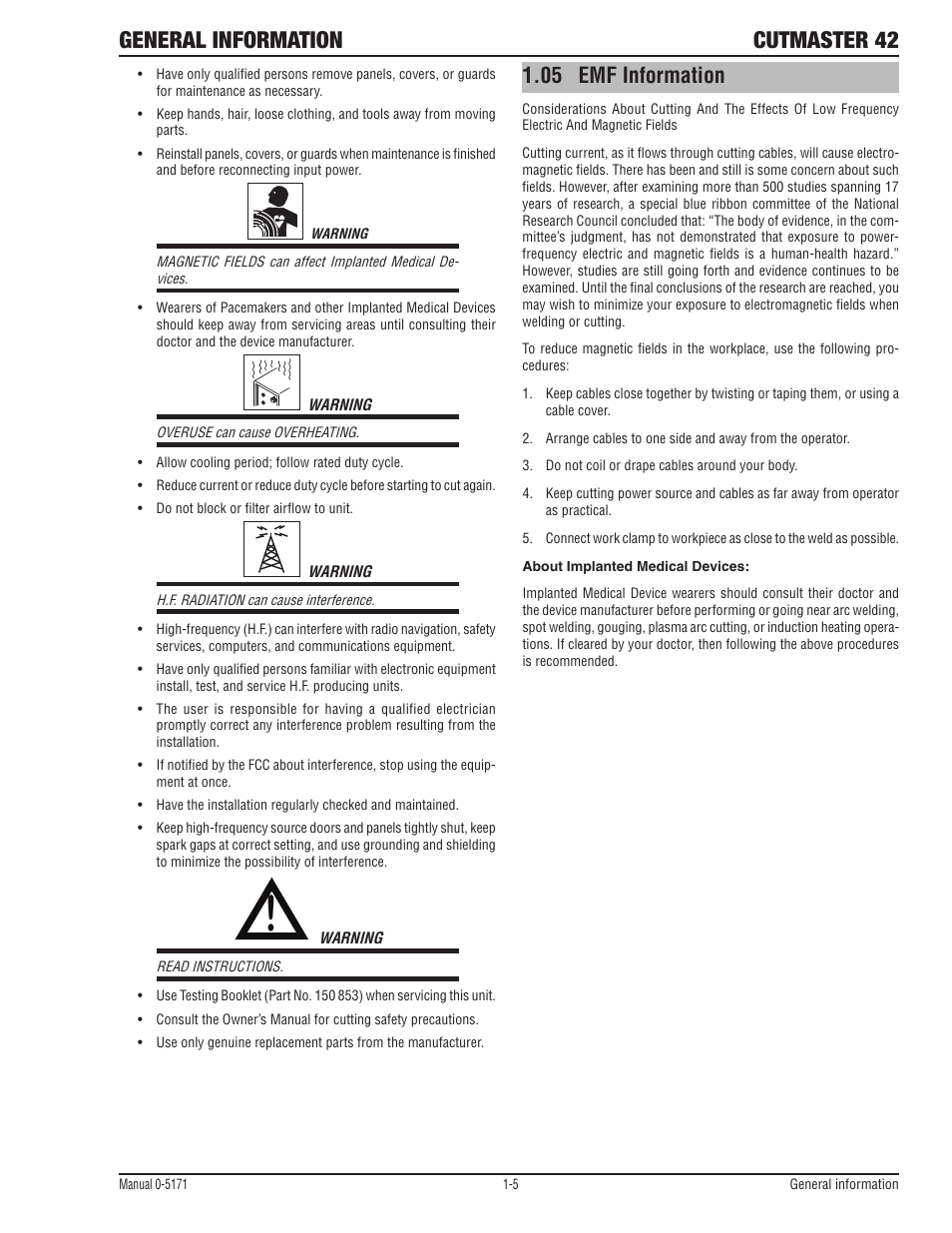 05 emf information, General information, Cutmaster 42 | Tweco 42 CutMaster Service Manual User Manual | Page 11 / 78