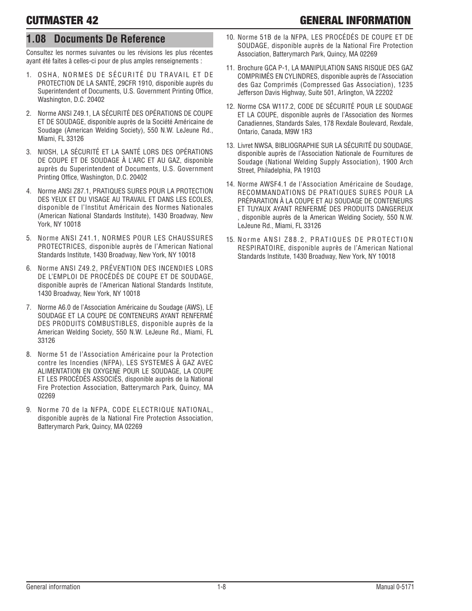 08 documents de reference, Cutmaster 42 general information | Tweco 42 CutMaster Service Manual User Manual | Page 14 / 78
