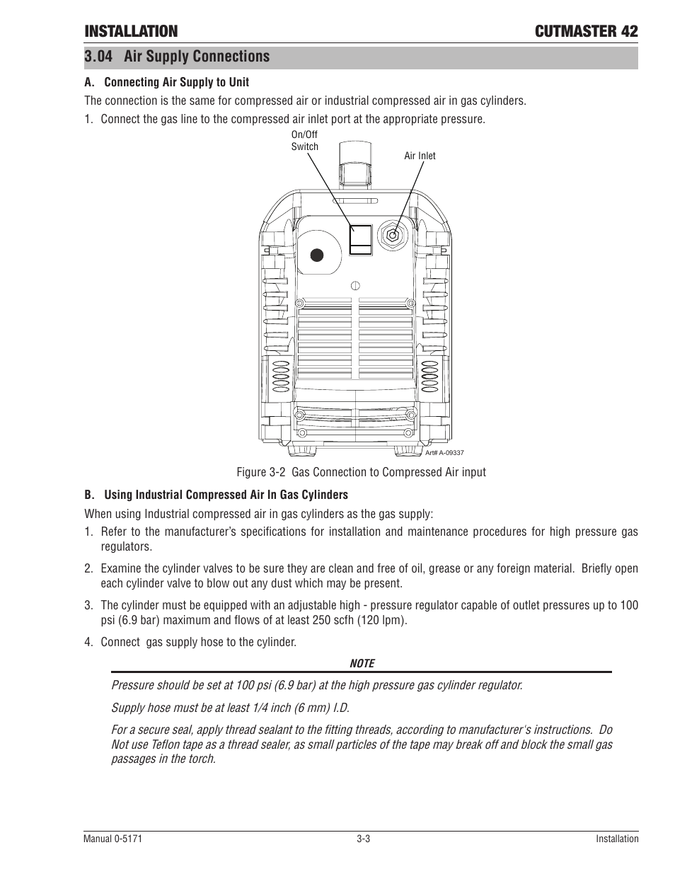 04 air supply connections, Installation cutmaster 42 | Tweco 42 CutMaster Service Manual User Manual | Page 23 / 78
