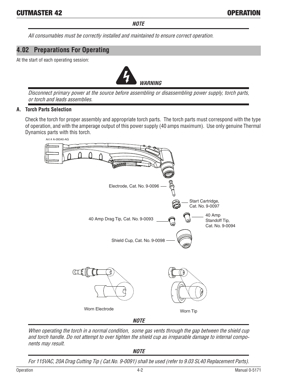 02 preparations for operating, Cutmaster 42 operation | Tweco 42 CutMaster Service Manual User Manual | Page 28 / 78