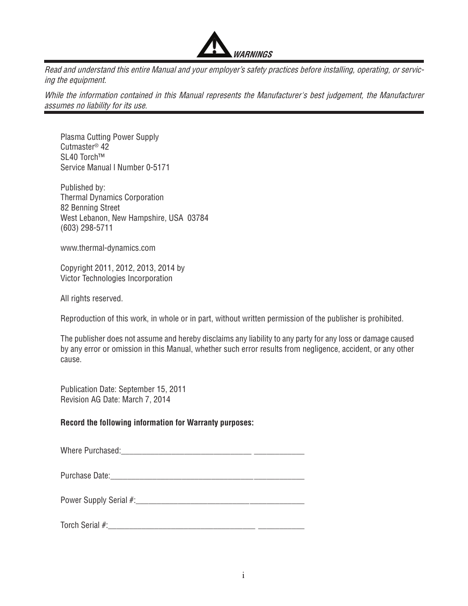 Tweco 42 CutMaster Service Manual User Manual | Page 3 / 78