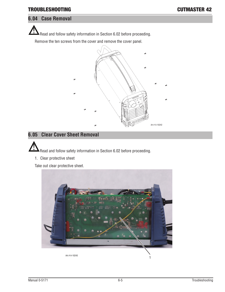04 case removal, 05 clear cover sheet removal, Troubleshooting cutmaster 42 | Tweco 42 CutMaster Service Manual User Manual | Page 41 / 78