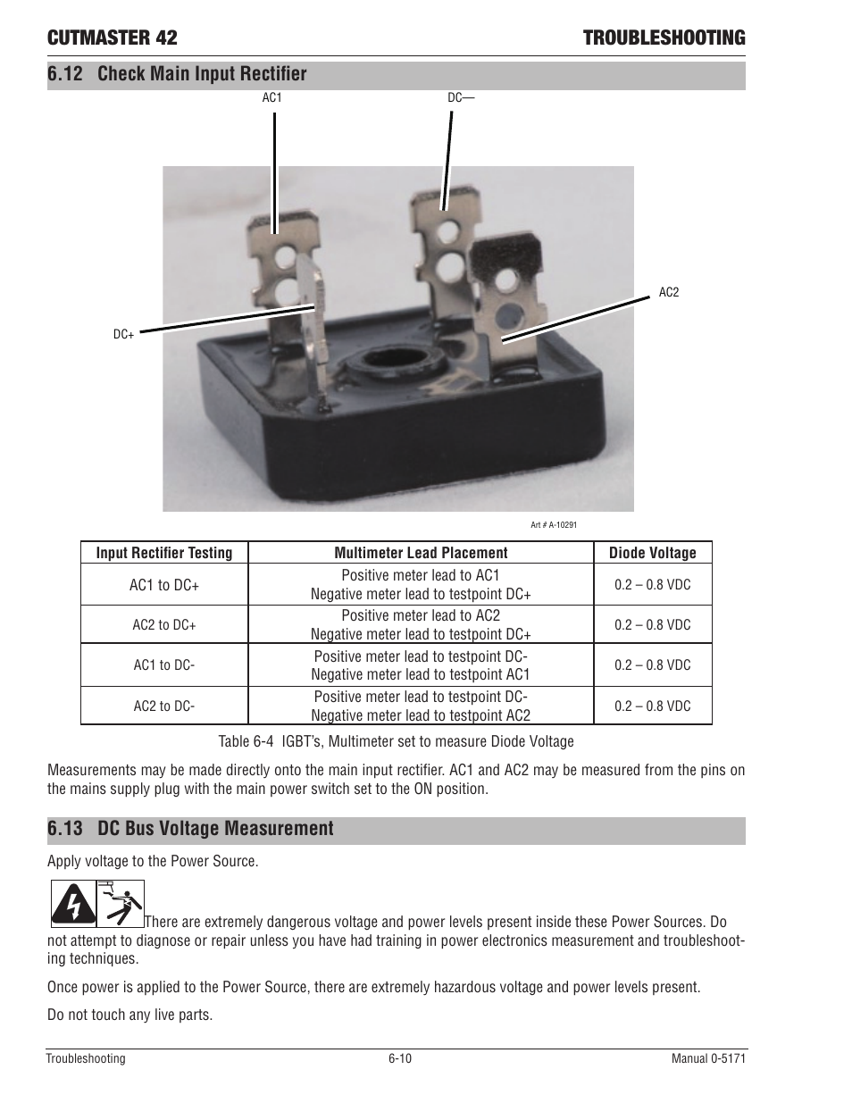 12 check main input rectifier, 13 dc bus voltage measurement, Cutmaster 42 troubleshooting | Tweco 42 CutMaster Service Manual User Manual | Page 46 / 78