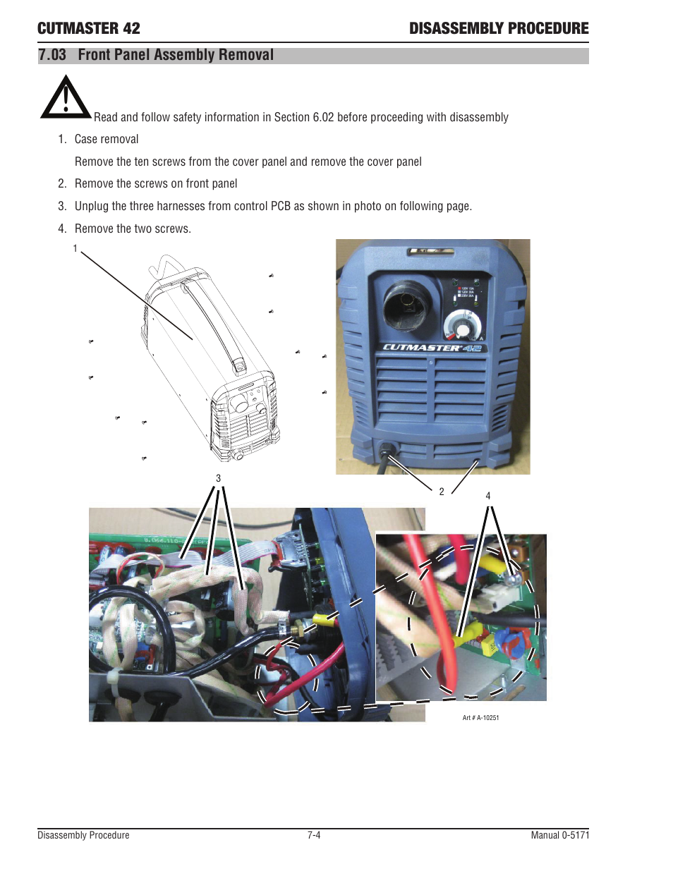 03 front panel assembly removal, Cutmaster 42 disassembly procedure | Tweco 42 CutMaster Service Manual User Manual | Page 60 / 78