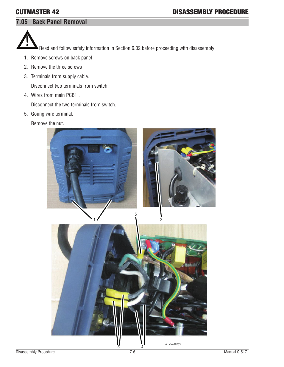 05 back panel removal, Cutmaster 42 disassembly procedure | Tweco 42 CutMaster Service Manual User Manual | Page 62 / 78