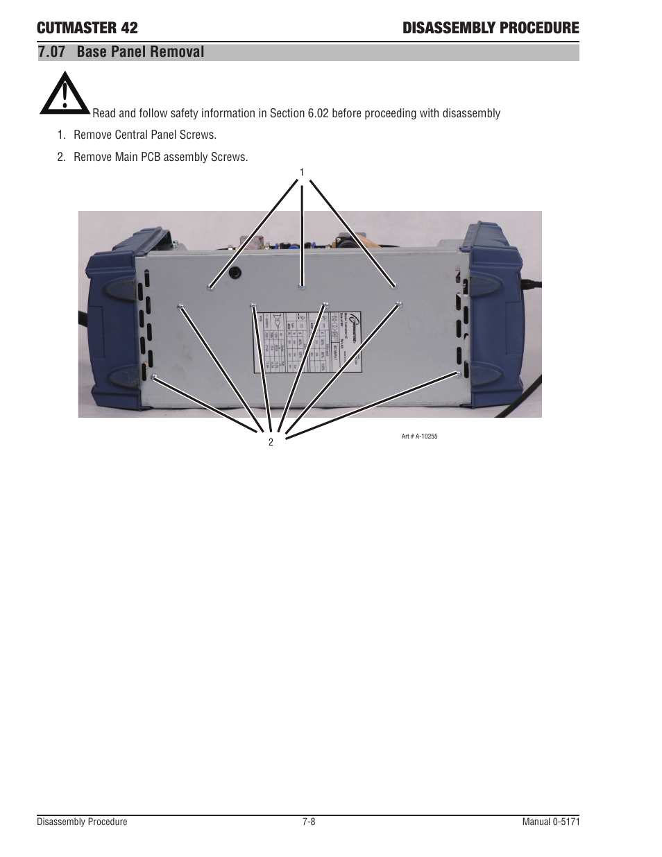 07 base panel removal | Tweco 42 CutMaster Service Manual User Manual | Page 64 / 78