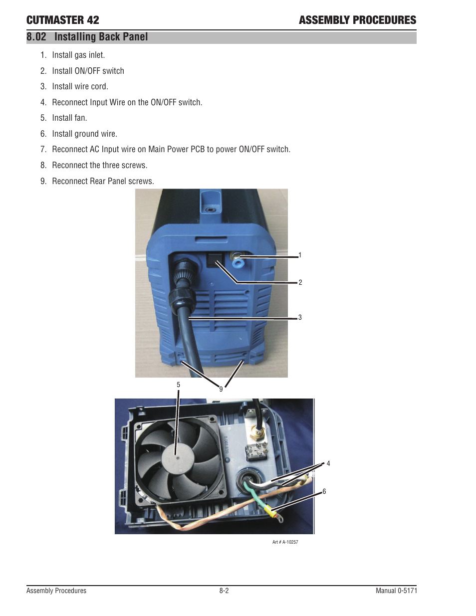 02 installing back panel, Cutmaster 42 assembly procedures | Tweco 42 CutMaster Service Manual User Manual | Page 66 / 78