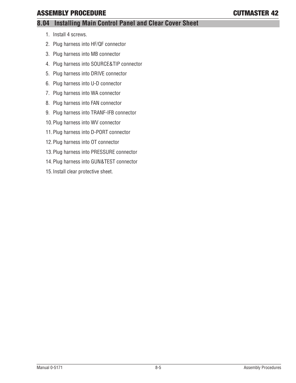 Assembly procedure cutmaster 42 | Tweco 42 CutMaster Service Manual User Manual | Page 69 / 78