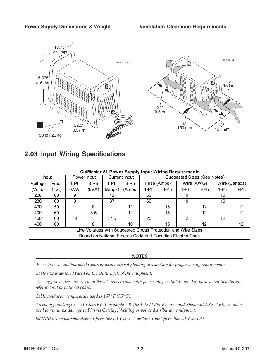 03 input wiring specifications, 03 input wiring specifications -2 | Tweco 51 CutMaster User Manual | Page 14 / 60