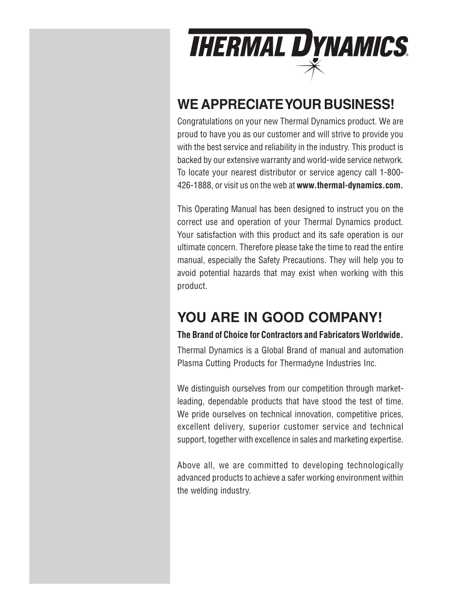 We appreciate your business, You are in good company | Tweco 51 CutMaster User Manual | Page 2 / 60
