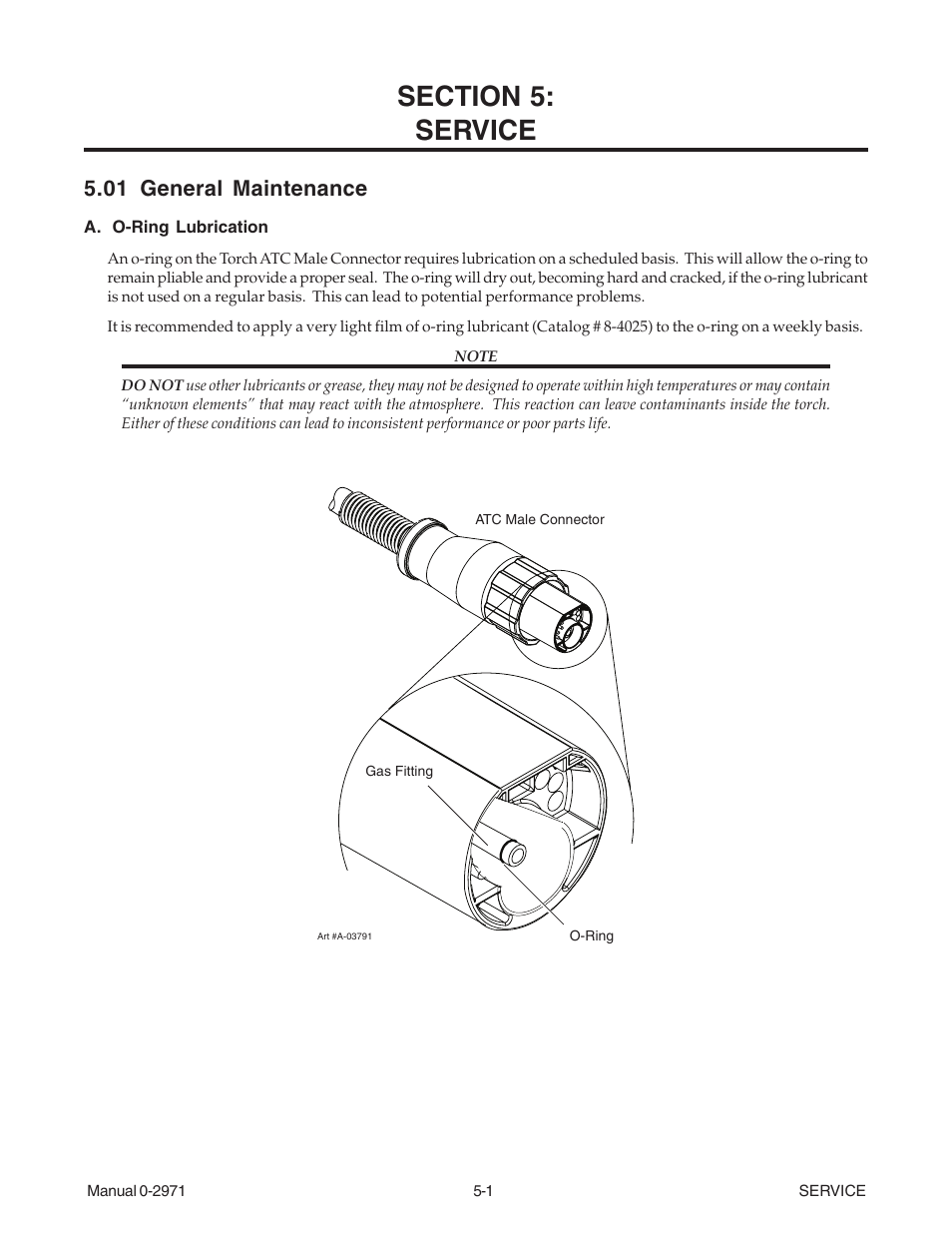 Section 5: service, 01 general maintenance, Section 5 | Service -1, 01 general maintenance -1 | Tweco 51 CutMaster User Manual | Page 33 / 60