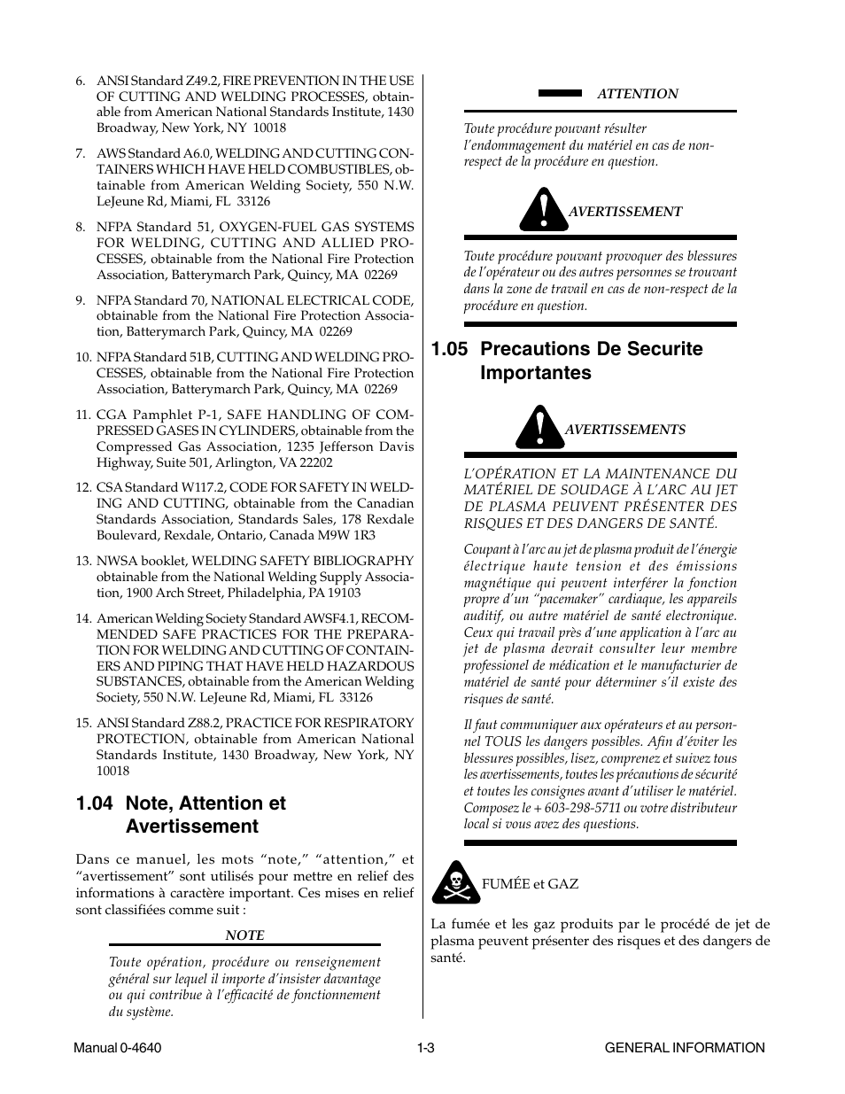 04 note, attention et avertissement, 05 precautions de securite importantes | Tweco 51 with SL100SV CutMaster User Manual | Page 11 / 172