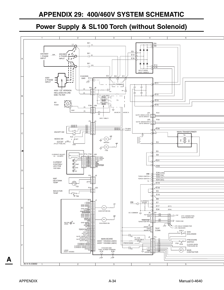 Appendix 29: 400/460v system schematic, Power supply & sl100 torch (without solenoid) | Tweco 51 with SL100SV CutMaster User Manual | Page 166 / 172