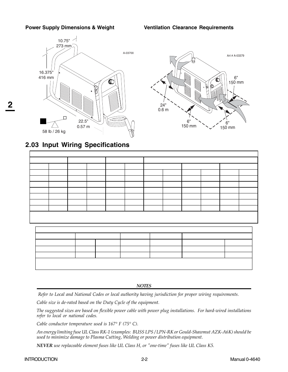 03 input wiring specifications, 03 input wiring specifications -2 | Tweco 51 with SL100SV CutMaster User Manual | Page 18 / 172