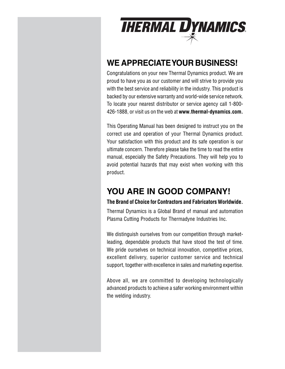 We appreciate your business, You are in good company | Tweco 51 with SL100SV CutMaster User Manual | Page 2 / 172