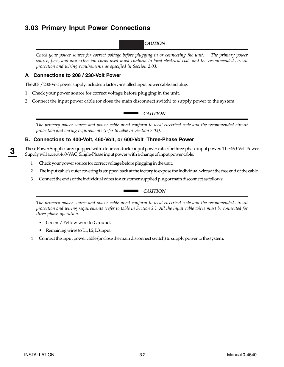 03 primary input power connections, 03 primary input power connections -2 | Tweco 51 with SL100SV CutMaster User Manual | Page 26 / 172