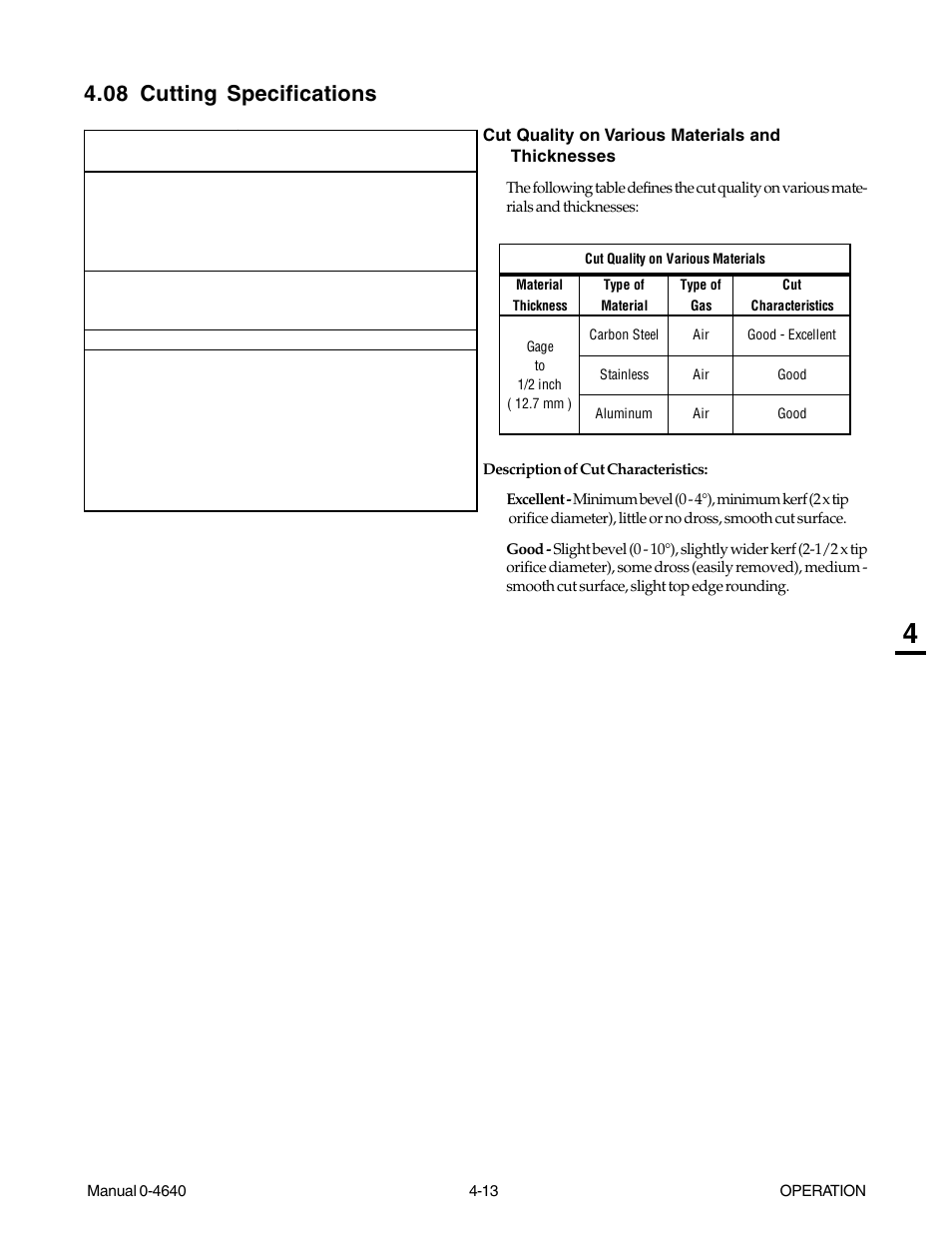 08 cutting specifications, 08 cutting specifications -13 | Tweco 51 with SL100SV CutMaster User Manual | Page 55 / 172