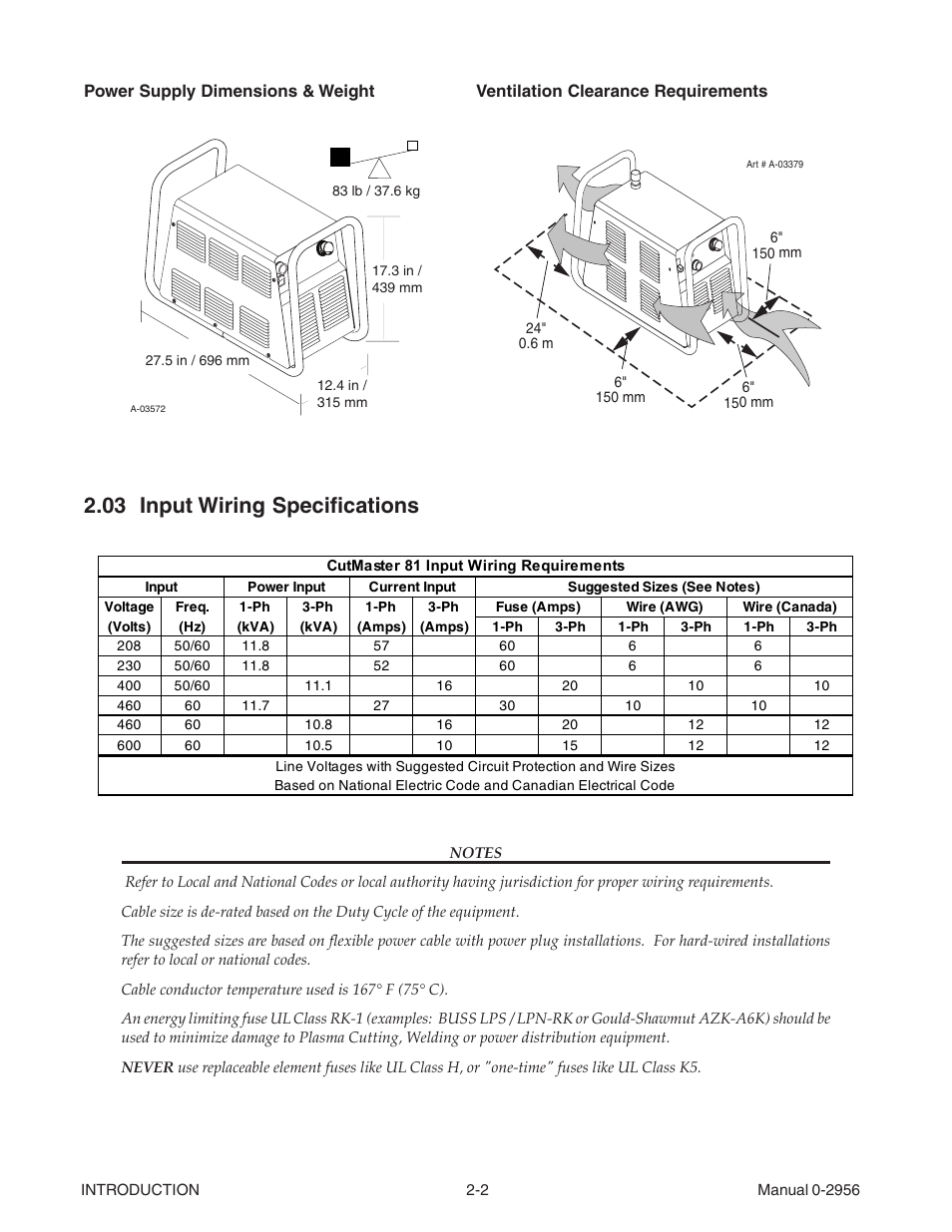 03 input wiring specifications, 03 input wiring specifications -2 | Tweco 81 CutMaster User Manual | Page 14 / 63