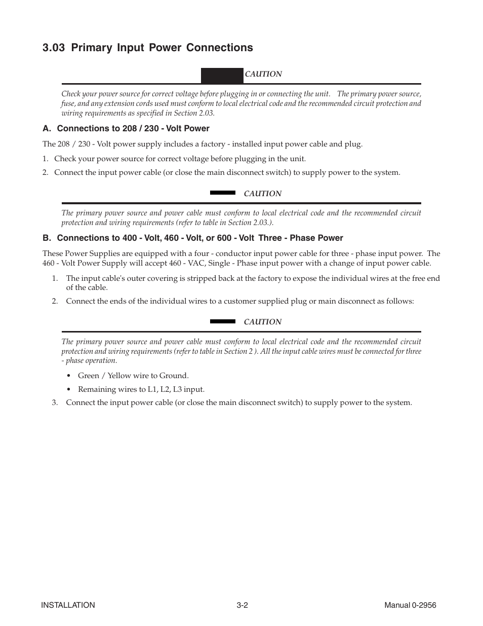 03 primary input power connections, 03 primary input power connections -2 | Tweco 81 CutMaster User Manual | Page 18 / 63