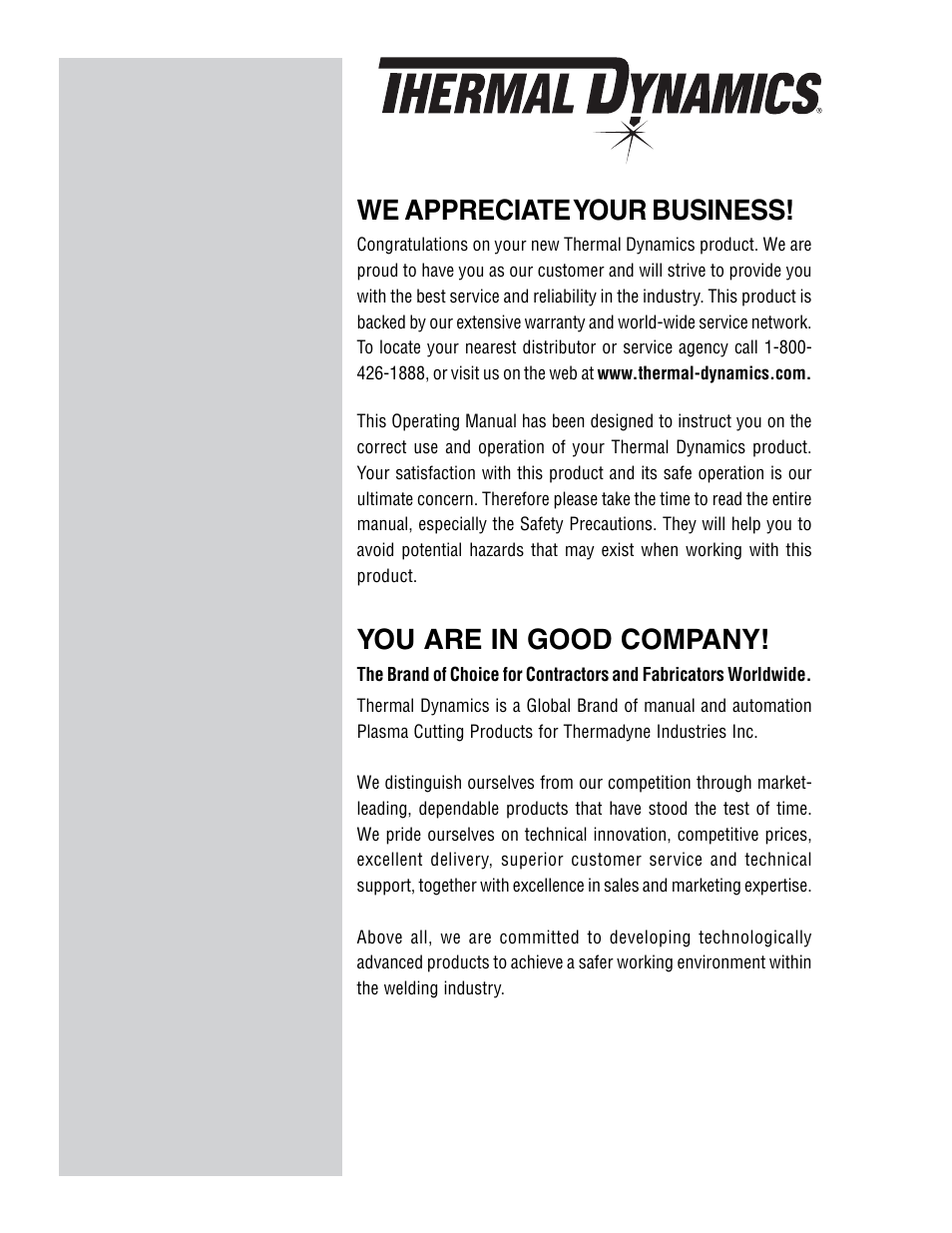 We appreciate your business, You are in good company | Tweco 81 CutMaster User Manual | Page 2 / 63