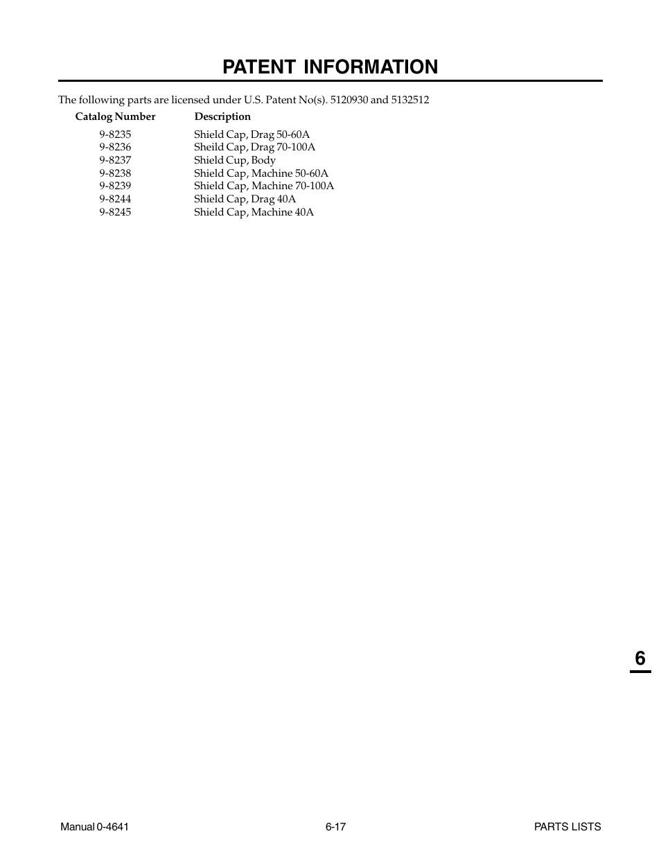 Patent information, Patent information -17, 6patent information | Tweco 81 with SL100SV User Manual | Page 129 / 174