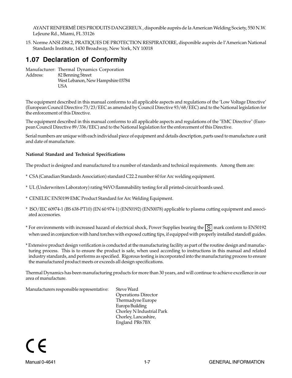 07 declaration of conformity, 07 declaration of conformity -7 | Tweco 81 with SL100SV User Manual | Page 15 / 174