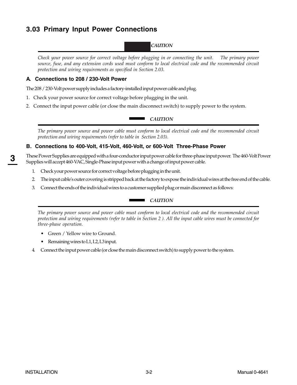 03 primary input power connections, 03 primary input power connections -2 | Tweco 81 with SL100SV User Manual | Page 26 / 174