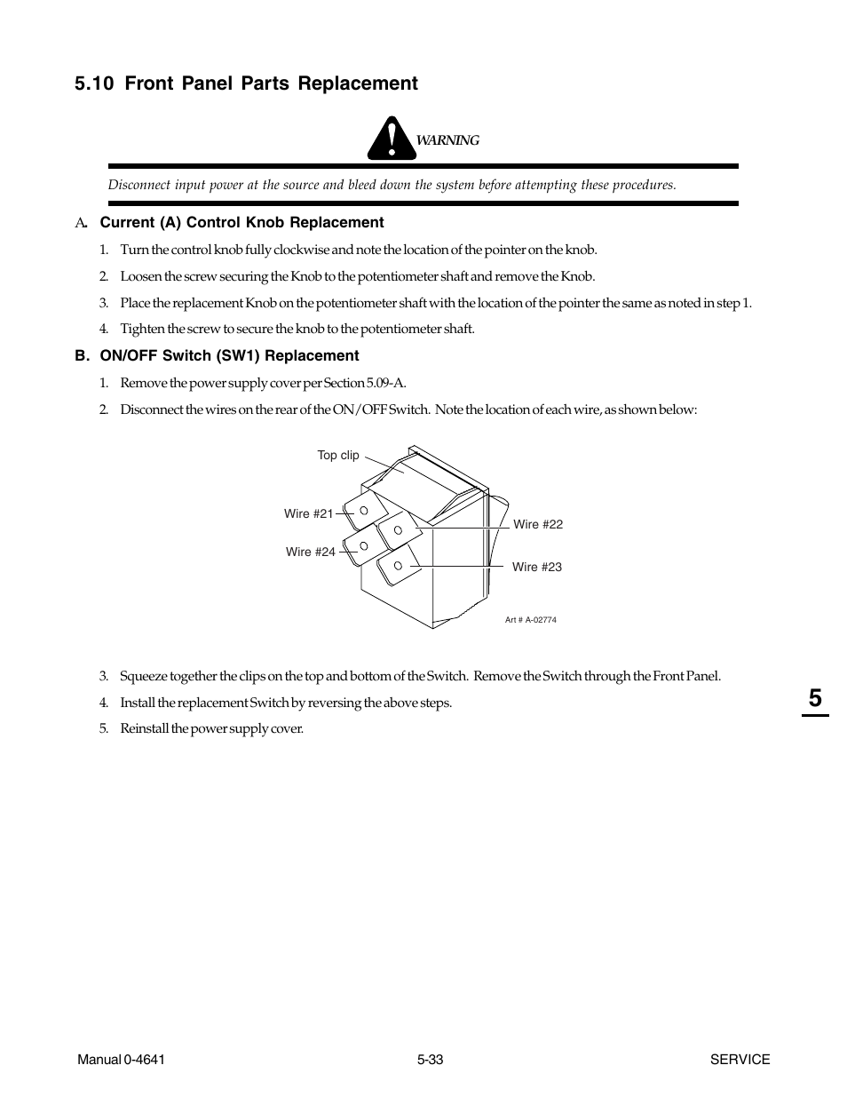 10 front panel parts replacement, 10 front panel parts replacement -33 | Tweco 81 with SL100SV User Manual | Page 97 / 174