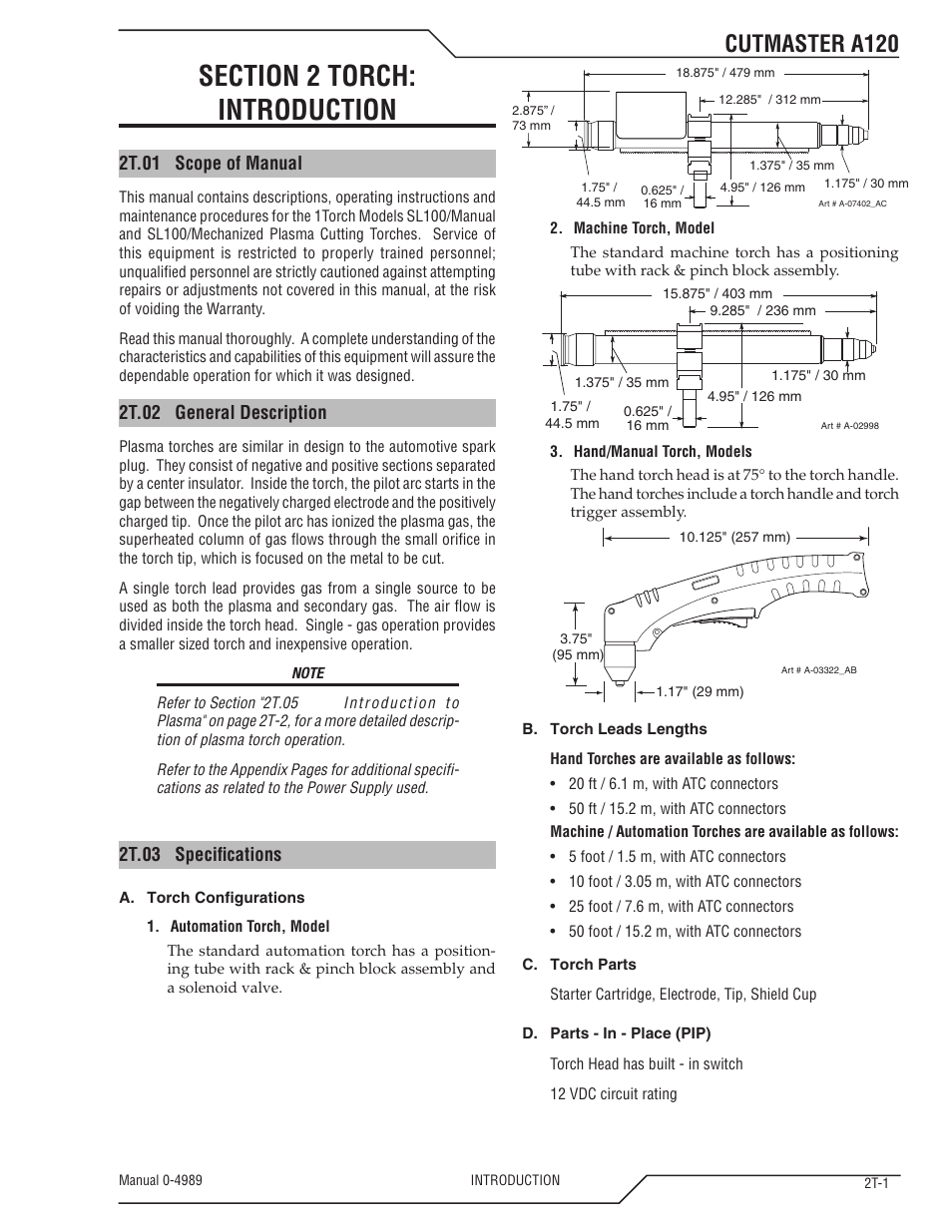 Cutmaster a120 | Tweco A120 CutMaster User Manual | Page 19 / 140