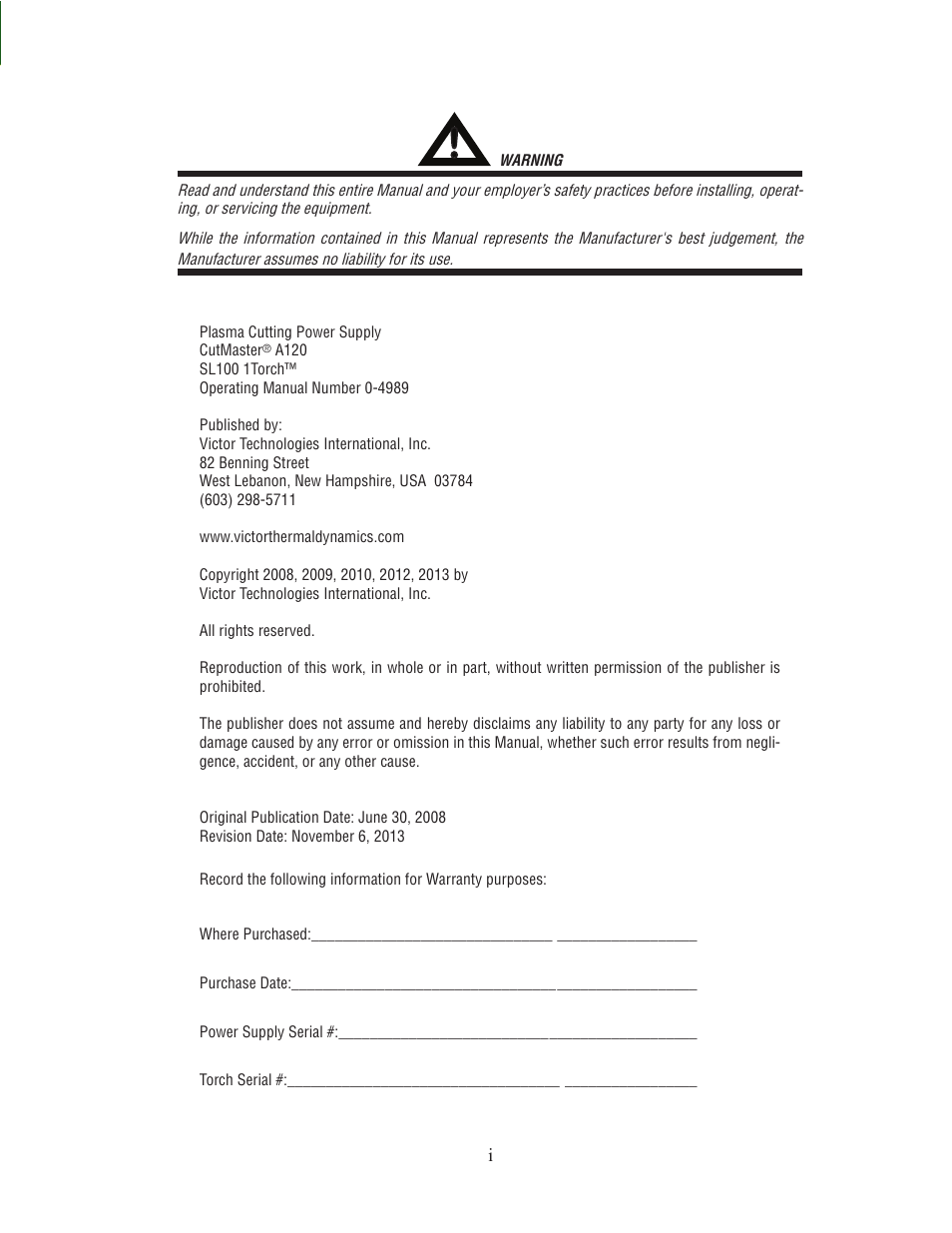 Tweco A120 CutMaster User Manual | Page 3 / 140