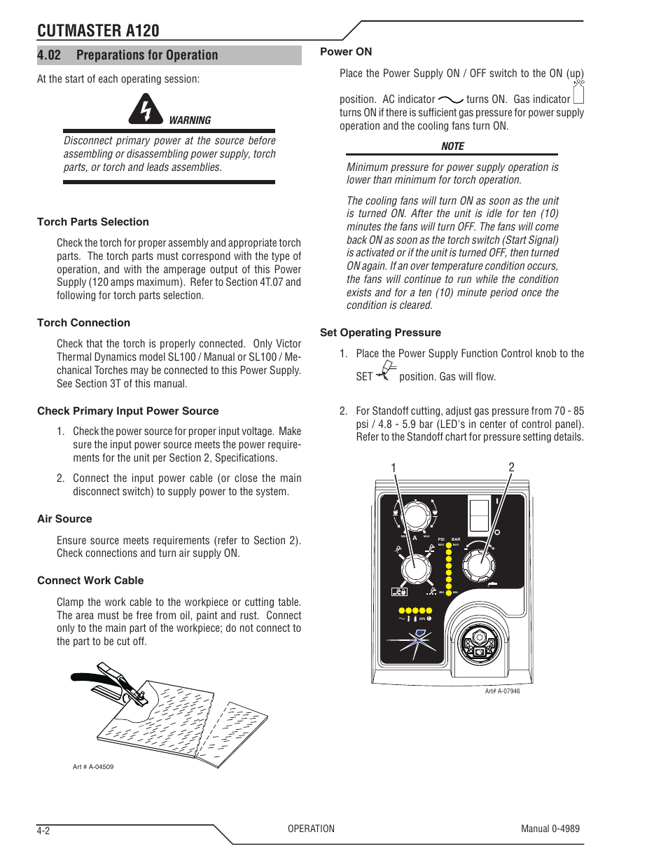 Cutmaster a120, 02 preparations for operation | Tweco A120 CutMaster User Manual | Page 32 / 140