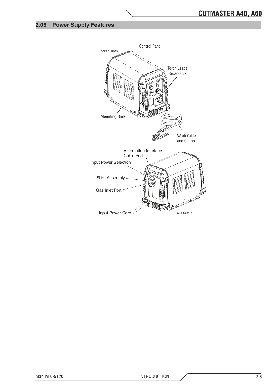 Cutmaster a40, a60, 06 power supply features | Tweco A40-A60 CutMaster User Manual | Page 19 / 96