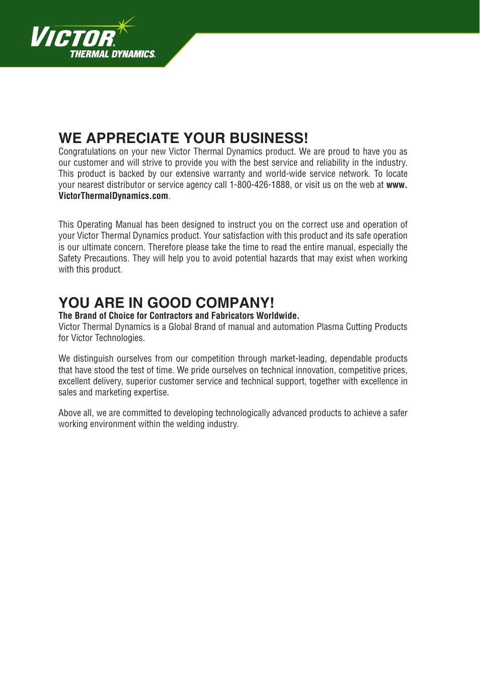 We appreciate your business, You are in good company | Tweco A40-A60 CutMaster User Manual | Page 2 / 96