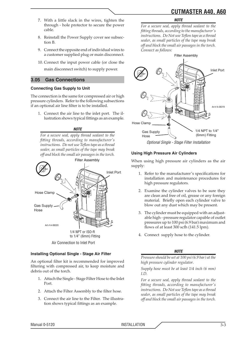 Cutmaster a40, a60, 05 gas connections | Tweco A40-A60 CutMaster User Manual | Page 27 / 96