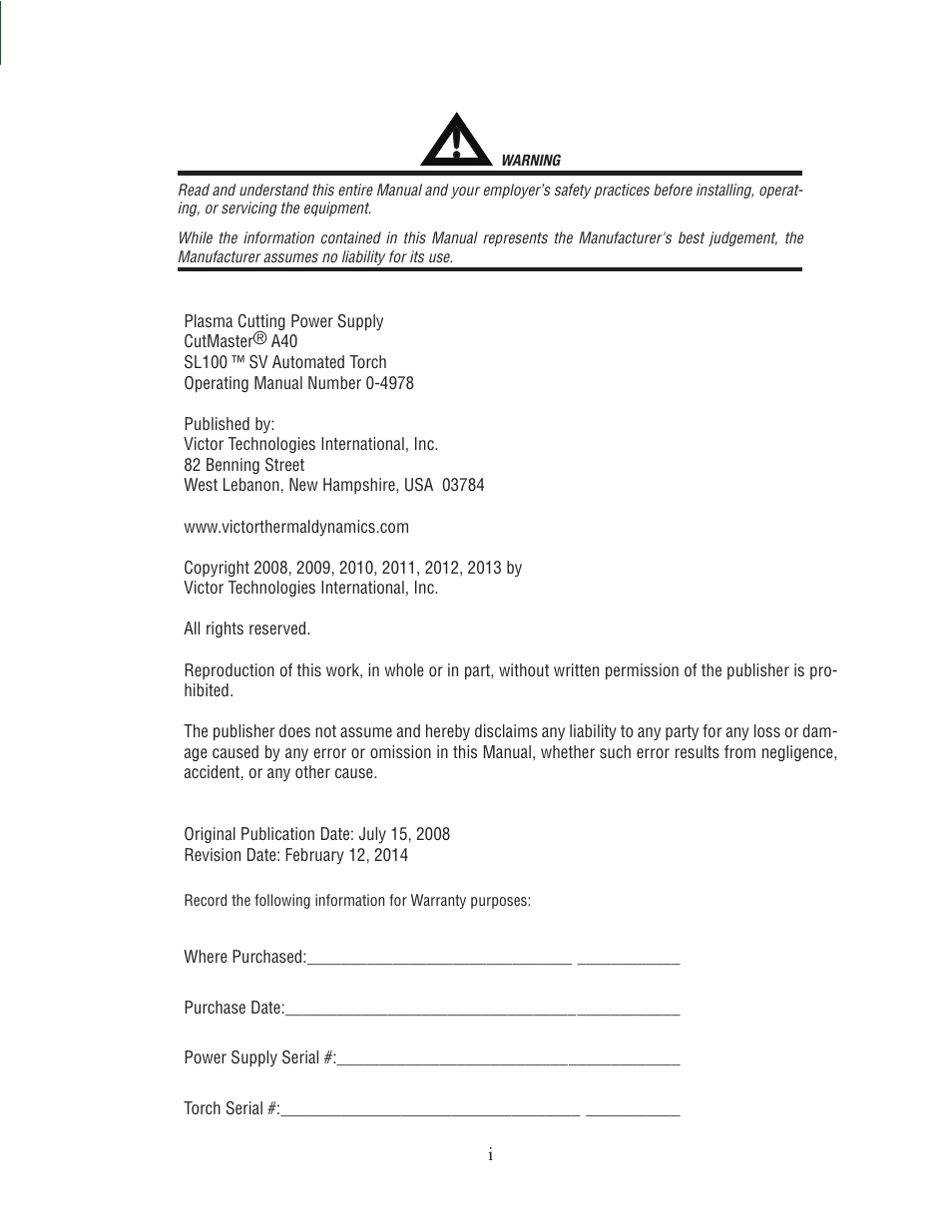 Tweco A40 CutMaster User Manual | Page 3 / 112