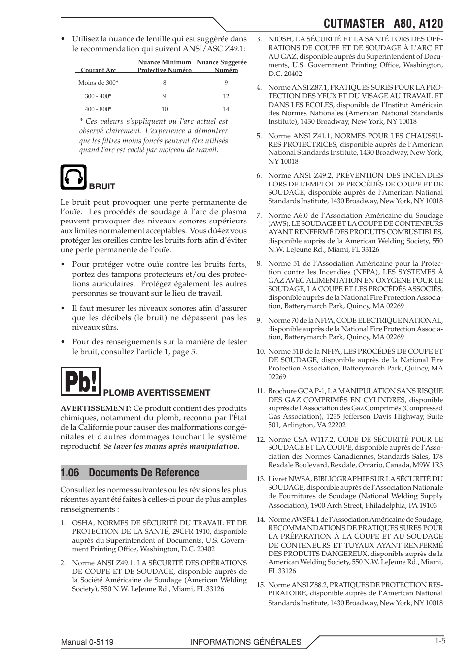 06 documents de reference, Documents de reference -5 | Tweco A80-A120 CutMaster User Manual | Page 11 / 104