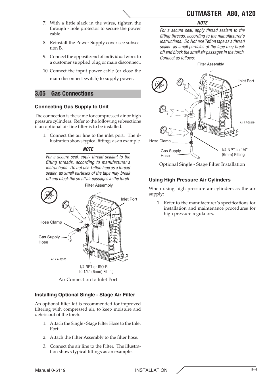 05 gas connections, Gas connections -3 | Tweco A80-A120 CutMaster User Manual | Page 25 / 104