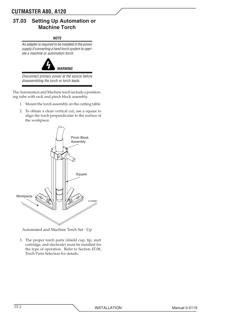 3t.03 setting up automation or machine torch | Tweco A80-A120 CutMaster User Manual | Page 28 / 104