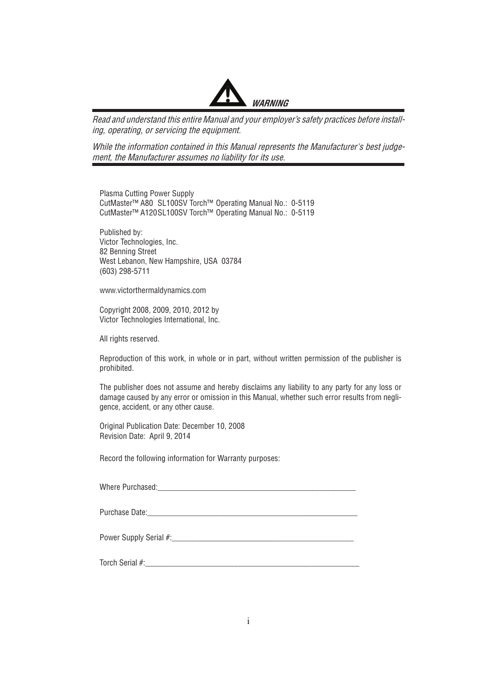 Tweco A80-A120 CutMaster User Manual | Page 3 / 104