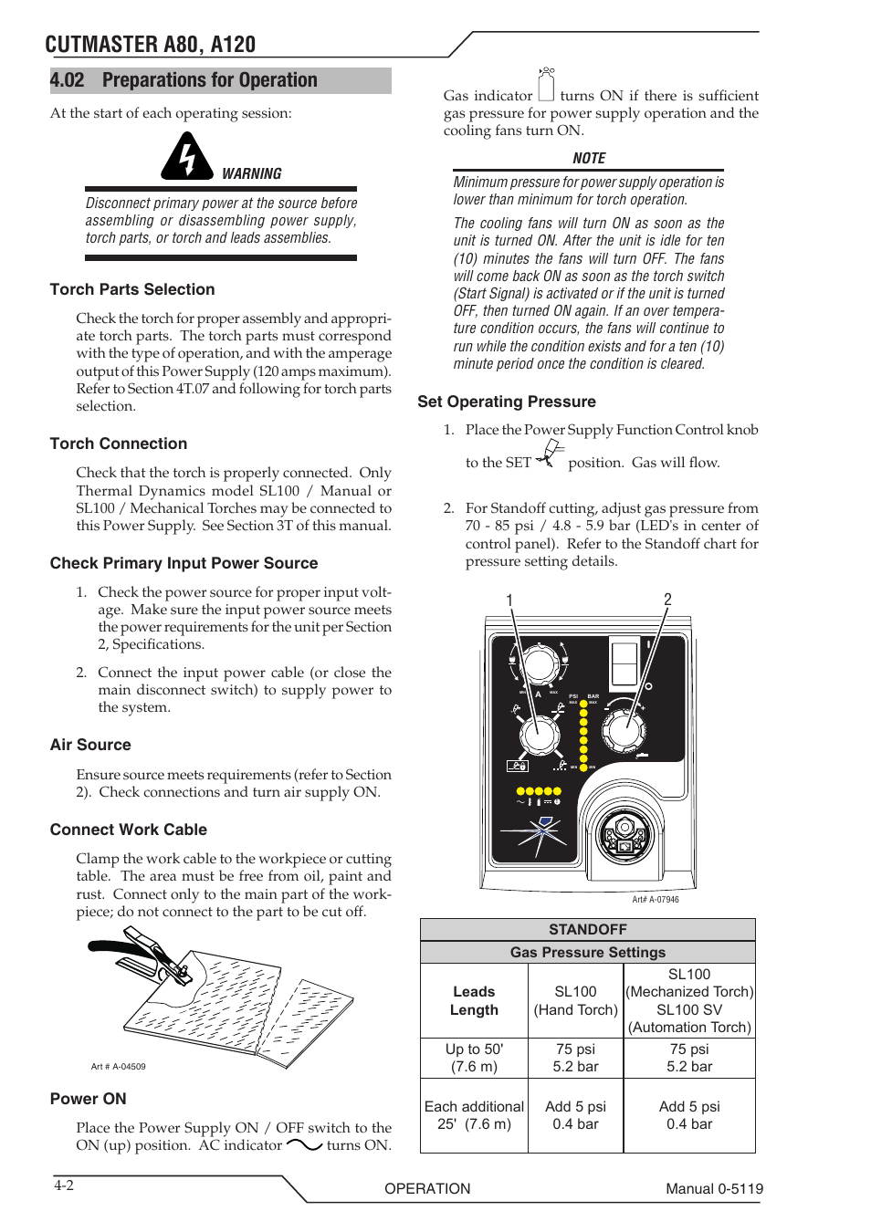 02 preparations for operation, Preparations for operation -2 | Tweco A80-A120 CutMaster User Manual | Page 30 / 104